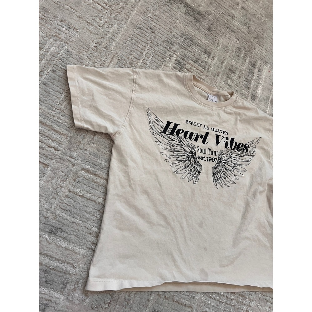 Zara Kids Graphic Tee Sweet As Heaven Heart Vibes Beige Top Size 9-10 - Picture 3 of 11